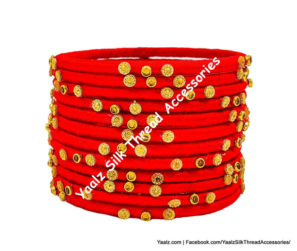Yaalz Silk Thread Kundan & Glitter Stone Weightless Dozen 2mm Thin Bangles In Assorted Colors