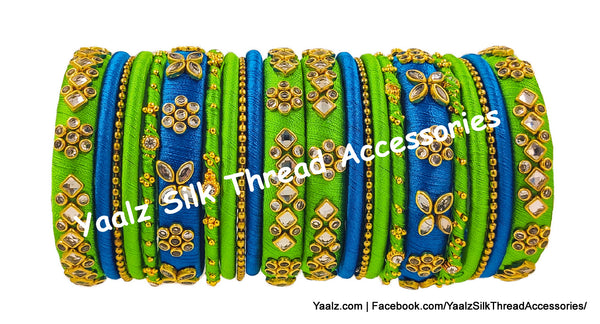 Yaalz Silk Thread Kundan Stone 22Pcs Heavy & Elegant Partywear Bangle Sets In Assorted Colors