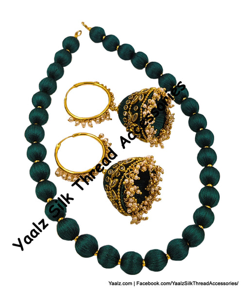 Yaalz Silk Thread Simple Necksets With Jhumka Earrings In Assorted Colors