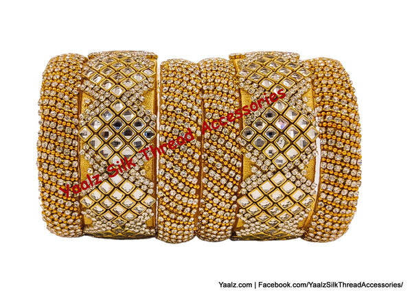 Yaalz Silk Thread Heavy Stone Partywear Bangle Set In Gold Colors