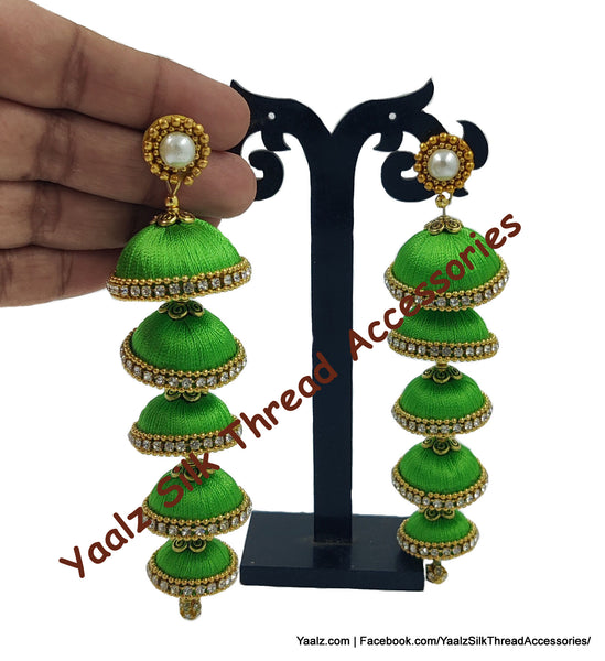 Yaalz Silk Thread 5 Layer Jhumka In Orange Color