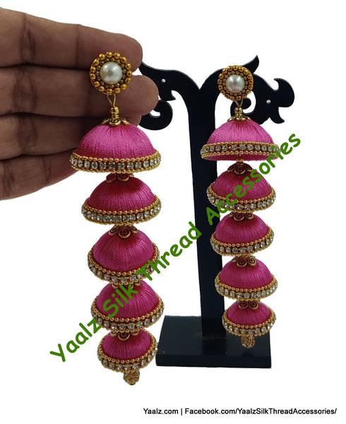 Yaalz Silk Thread 5 Layer Jhumka In Orange Color