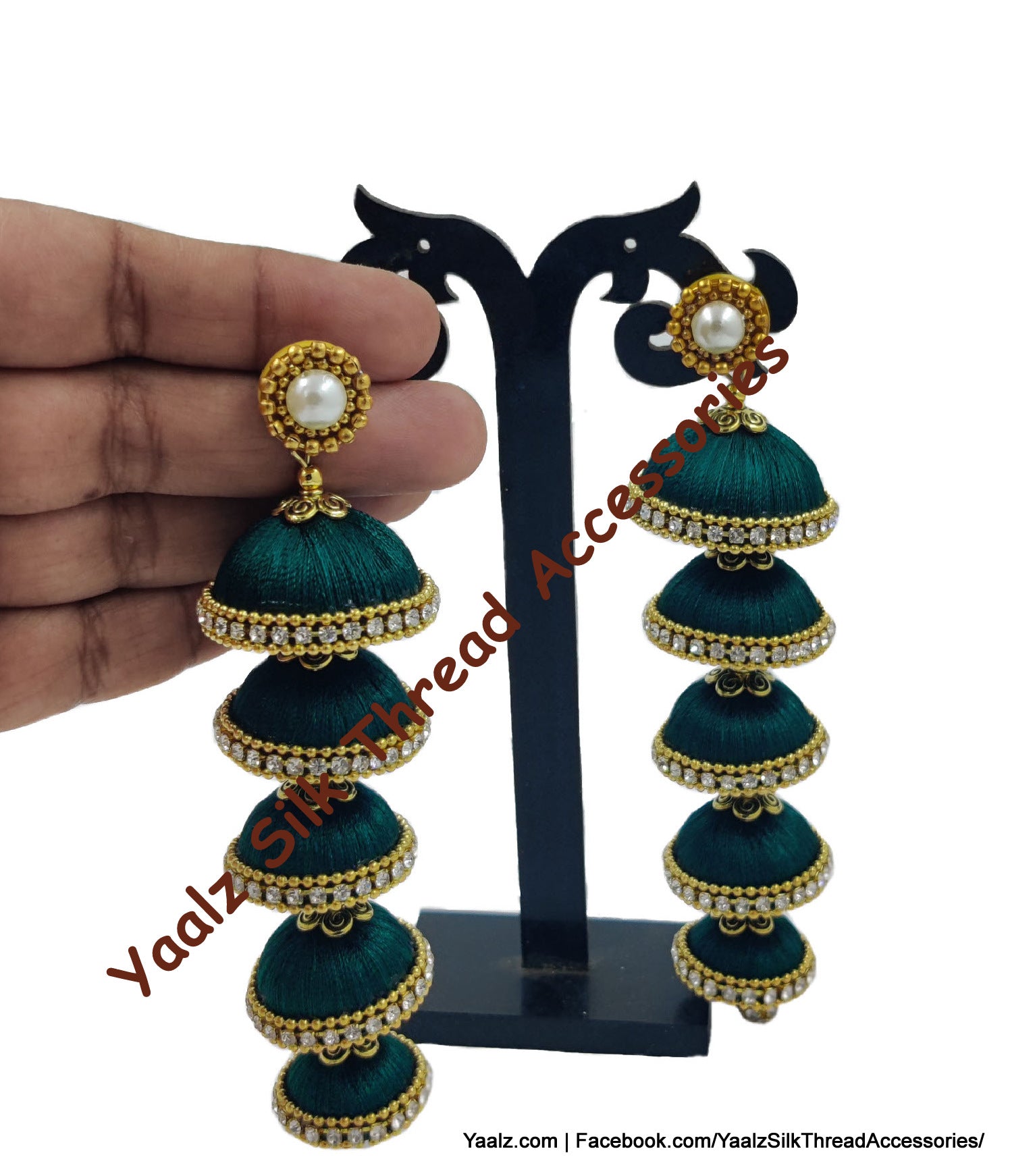 Yaalz Silk Thread Layer Jhumka In Orange Color - Main Image