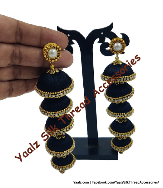 Yaalz Silk Thread 5 Layer Jhumka In Orange Color