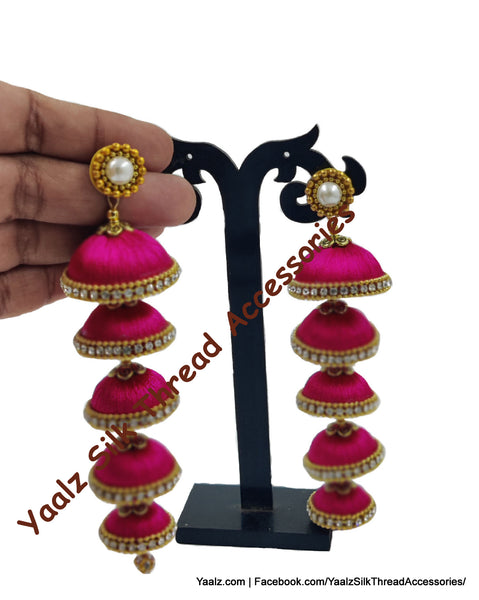 Yaalz Silk Thread 5 Layer Jhumka In Orange Color