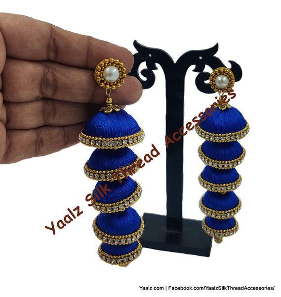 Yaalz Silk Thread 5 Layer Jhumka In Orange Color