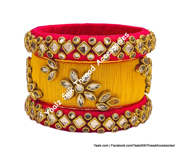 Yaalz Silk Thread 6Pcs Kundan Stone Elegant Bangle Sets In Assorted Colors