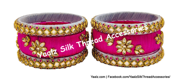 Yaalz Silk Thread 6Pcs Kundan Stone Elegant Bangle Sets In Assorted Colors