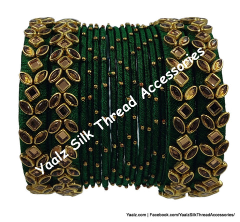 Yaalz Silk Thread Kundan Stone 16Pcs Metal Heavy Bangle Set In Multiple Colors