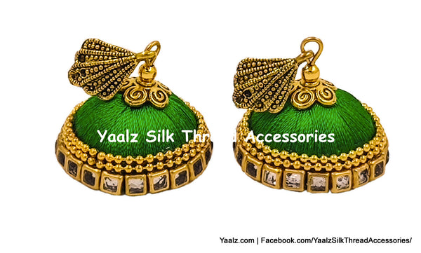 Yaalz Silk Thread Jhumka With Square Kundan Stone Border In Assorted Colors