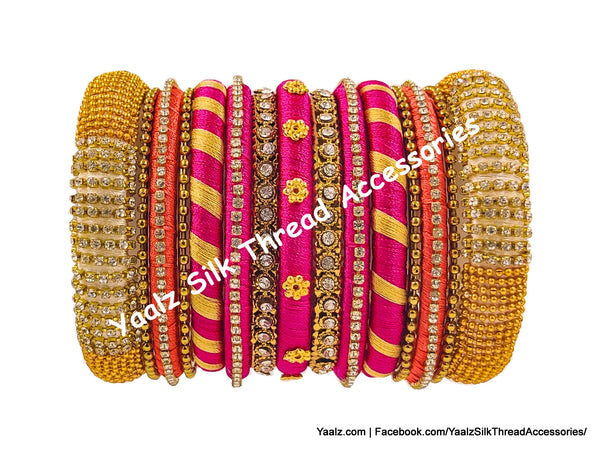 Yaalz Silk Thread Heavy Stone 13Pcs Partywear Bangle Sets In Assorted Colors