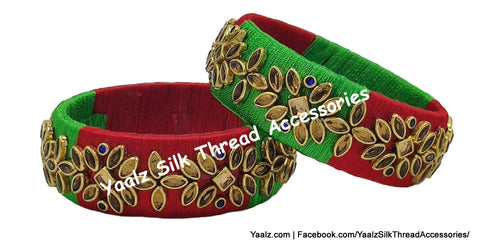 Yaalz Silk Thread Kundan Stone Trendy Kada Bangles In Assorted Colors - Set 2