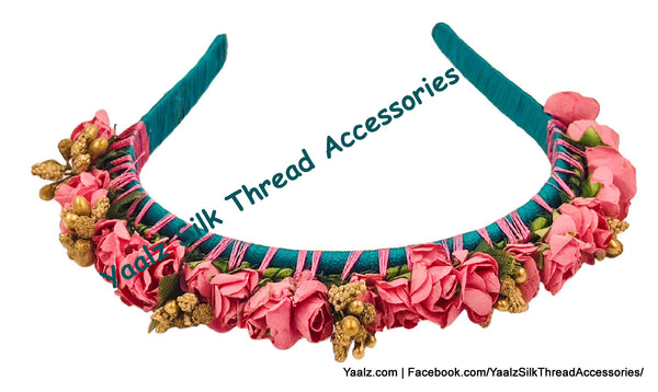 Yaalz Silk Thread Floral Kids Hair Bands In Assorted Colors