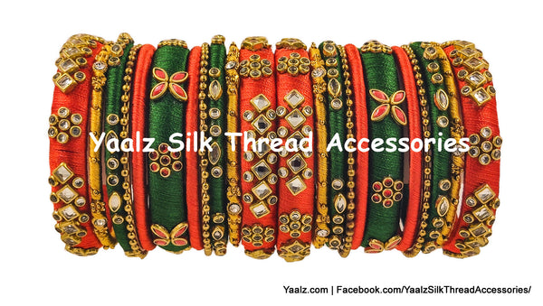 Yaalz Silk Thread Kundan Stone 22Pcs Heavy & Elegant Partywear Bangle Sets In Assorted Colors