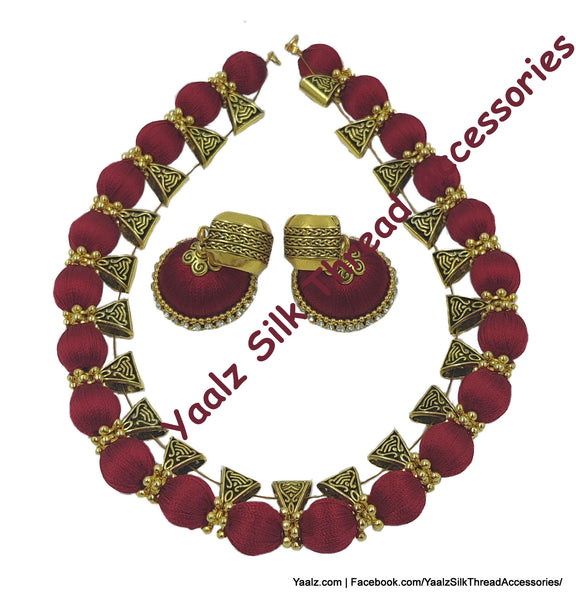 Yaalz Silk Thread Antique Gold Choker Necksets In Various Colors