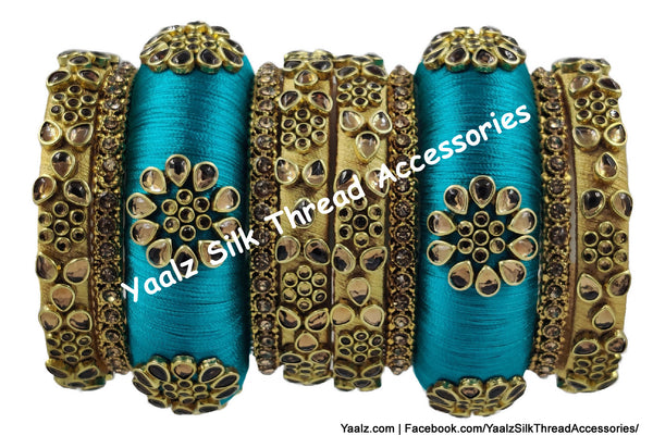 Yaalz Silk Thread Heavy Antique Kundan Stone Bridal / Partywear Bangle Sets In Assorted Colors