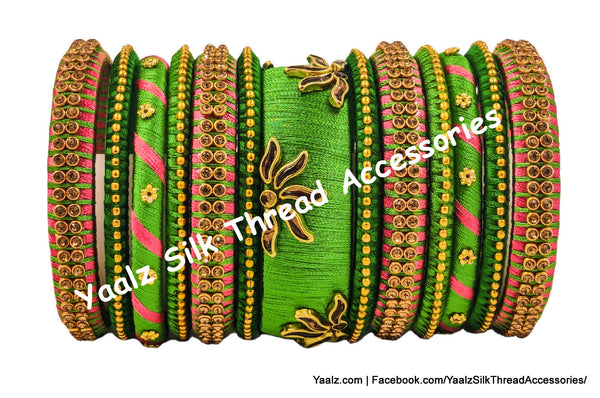 Yaalz Silk Thread Long 13Pcs Bridal / Partywear Bangle Set In Assorted Colors