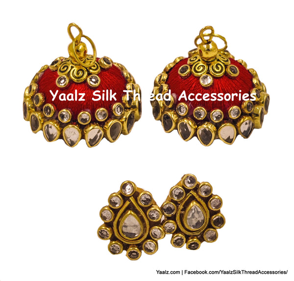 Yaalz Silk Thread Jhumka With Kundan Stone Work In Assorted Colors