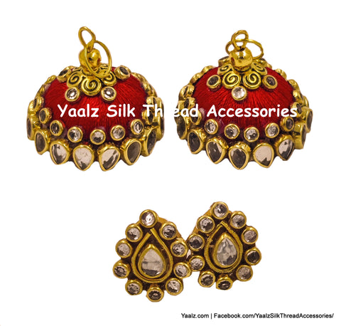 Yaalz Silk Thread Jhumka With Kundan Stone Work In Assorted Colors