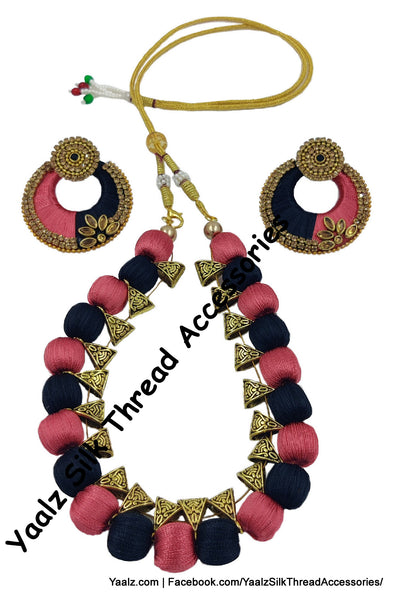 Yaalz Silk Thread Antique Choker Necksets With Chand Bali Earrings In Assorted Colors
