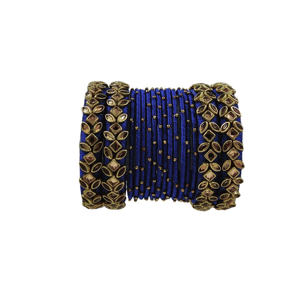 Yaalz Silk Thread Kundan Stone 16Pcs Metal Heavy Bangle Set In Multiple Colors