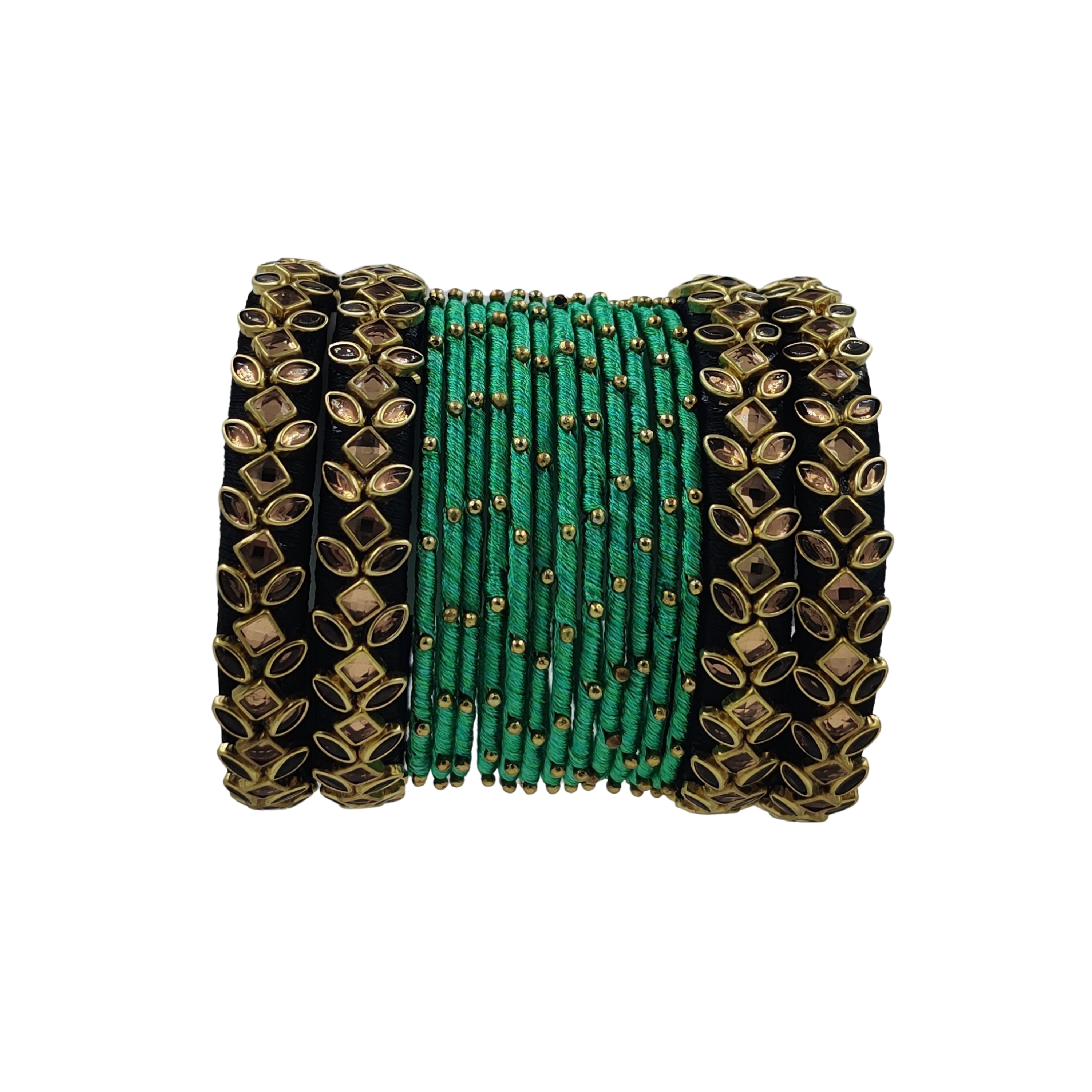 Yaalz Silk Thread Kundan Stone 16Pcs Metal Heavy Bangle Set In Multiple Colors