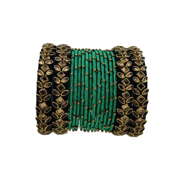 Yaalz Silk Thread Kundan Stone 16Pcs Metal Heavy Bangle Set In Multiple Colors