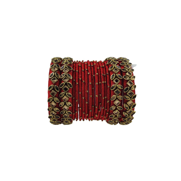 Yaalz Silk Thread Kundan Stone 16Pcs Metal Heavy Bangle Set In Multiple Colors