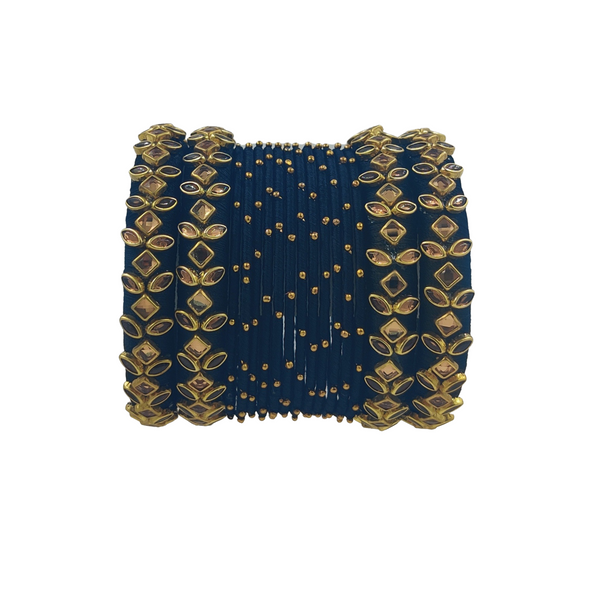 Yaalz Silk Thread Kundan Stone 16Pcs Metal Heavy Bangle Set In Multiple Colors