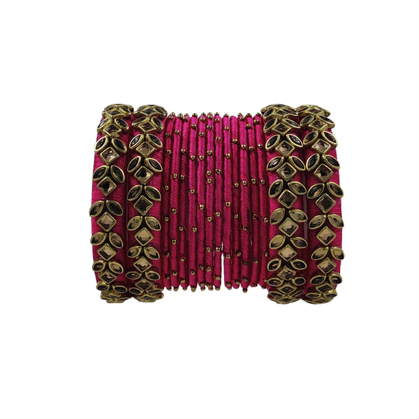 Yaalz Silk Thread Kundan Stone 16Pcs Metal Heavy Bangle Set In Multiple Colors