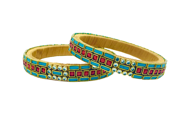 Yaalz Rich Sticks & Squares Kundan Stone Work Pair Bangles In Multiple Colors