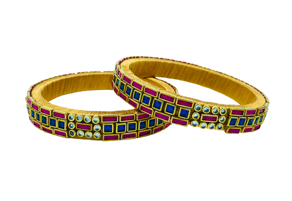 Yaalz Rich Sticks & Squares Kundan Stone Work Pair Bangles In Multiple Colors