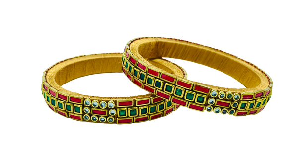 Yaalz Rich Sticks & Squares Kundan Stone Work Pair Bangles In Multiple Colors