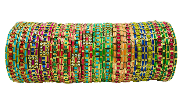 Yaalz Rich Sticks & Squares Kundan Stone Work Pair Bangles In Multiple Colors