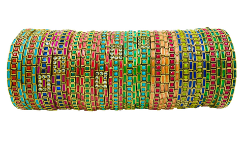 Yaalz Rich Sticks & Squares Kundan Stone Work Pair Bangles In Multiple Colors
