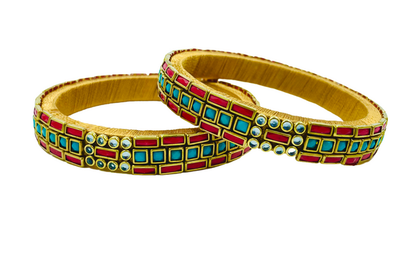 Yaalz Rich Sticks & Squares Kundan Stone Work Pair Bangles In Multiple Colors