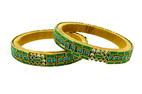 Yaalz Rich Sticks & Squares Kundan Stone Work Pair Bangles In Multiple Colors