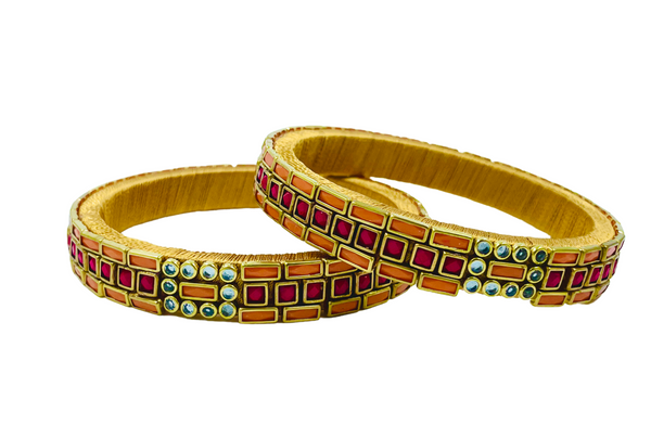 Yaalz Rich Sticks & Squares Kundan Stone Work Pair Bangles In Multiple Colors