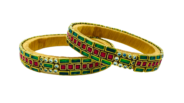 Yaalz Rich Sticks & Squares Kundan Stone Work Pair Bangles In Multiple Colors