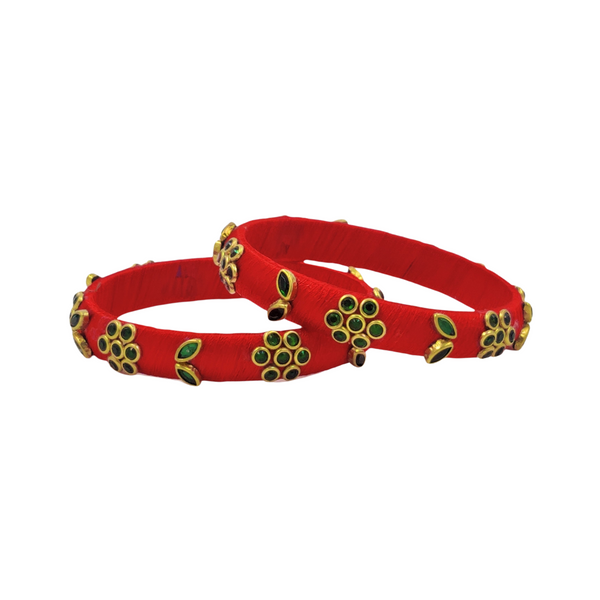 Yaalz Flower & Leaf Work Kundan Stone Work Pair Bangles In Multiple Colors - Design Set 2