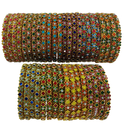 Yaalz Heavy Rich Kundan Floral Work 4pcs Bangle Sets In Multiple Colors