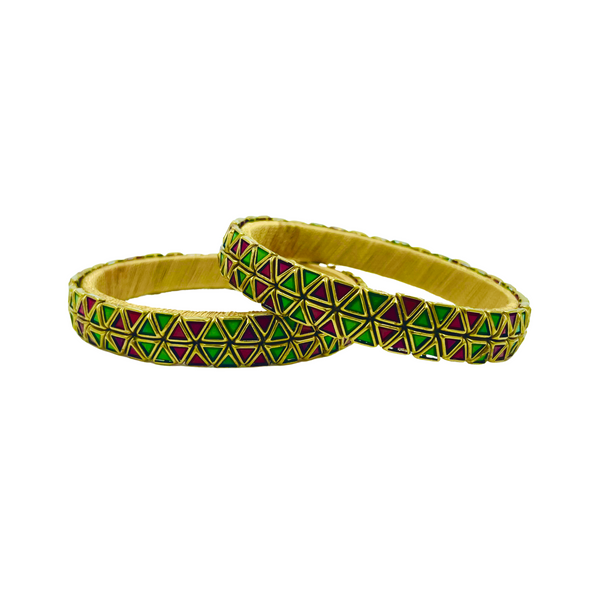 Yaalz Rich Triangle Kundan Stone Work Pair Bangles In Multiple Colors
