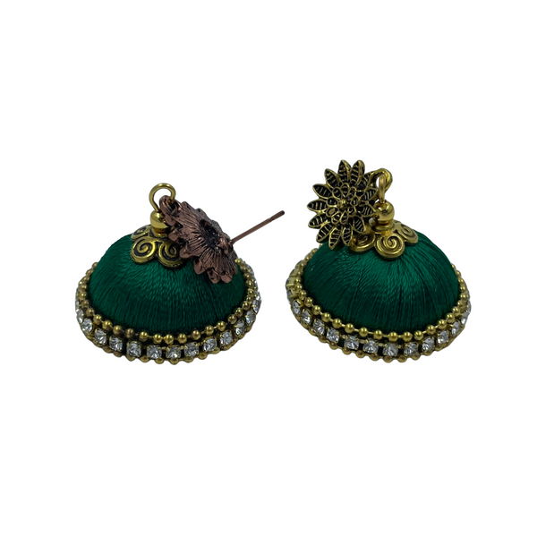 Yaalz Silkthread Jhumka Earrings With Antique Gold Sunflower Stud In Assorted Colors