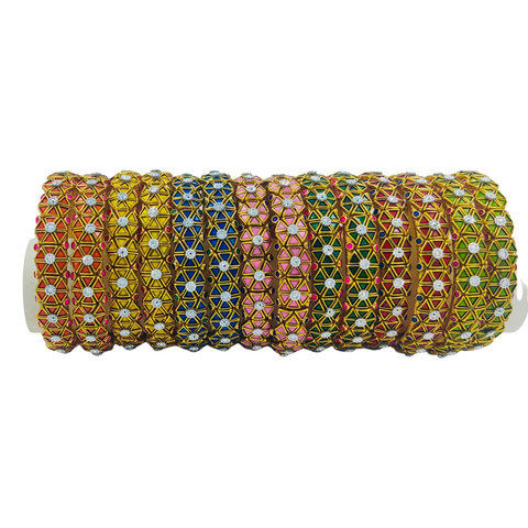 Yaalz Stylish Rich Triangle Kundan Stone Work Pair Bangles In Multiple Colors