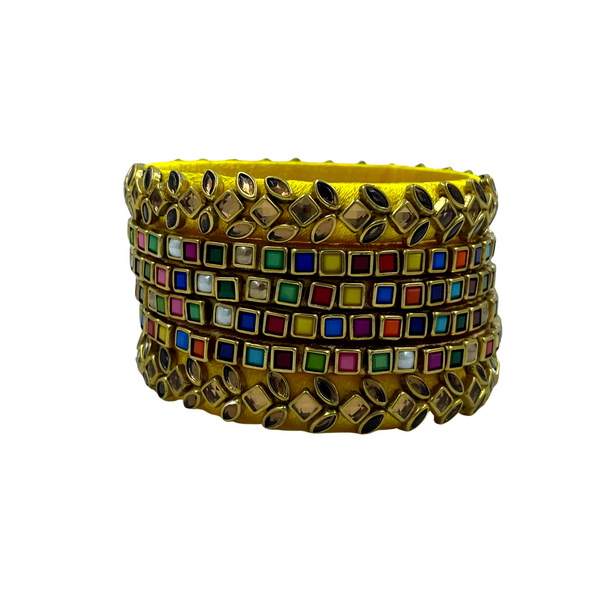 Yaalz Silk Thread Rich Kundan Multi Color Bangles For Festival Wear