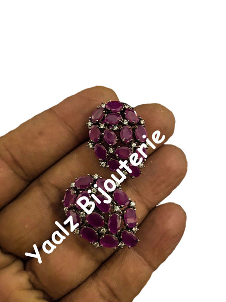 Yaalz Bijouterie - CZ Stone Elegant Stud Earrings In Various Colors