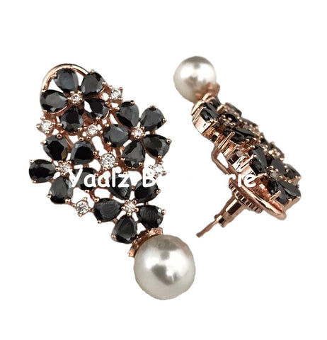 Yaalz Bijouterie - CZ Stone Elegant Earrings With Pearl Drops In Various Colors