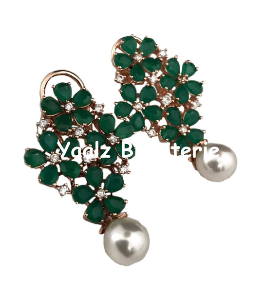 Yaalz Bijouterie - CZ Stone Elegant Earrings With Pearl Drops In Various Colors