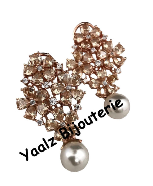 Yaalz Bijouterie - CZ Stone Elegant Earrings With Pearl Drops In Various Colors