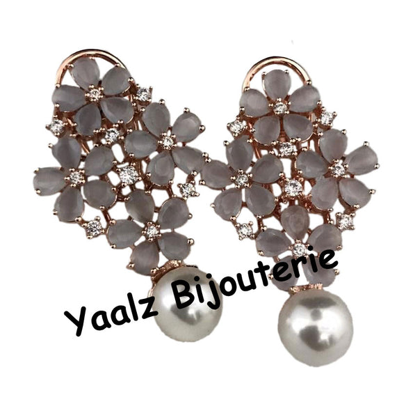 Yaalz Bijouterie - CZ Stone Elegant Earrings With Pearl Drops In Various Colors